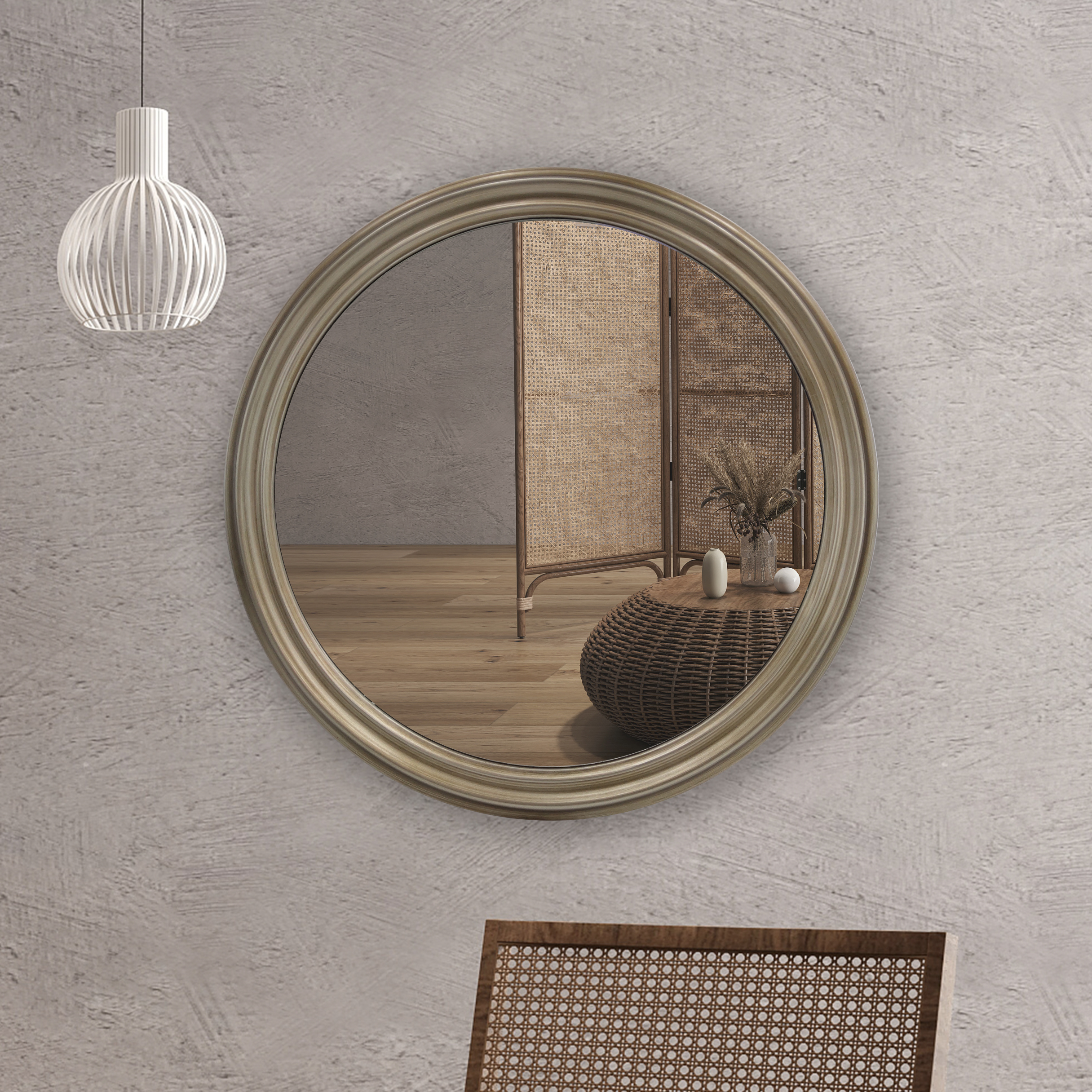 round wall mirror with shelf